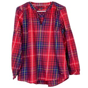 Tommy Hilfiger Plaid Blouse Long Sleeve V Neck S